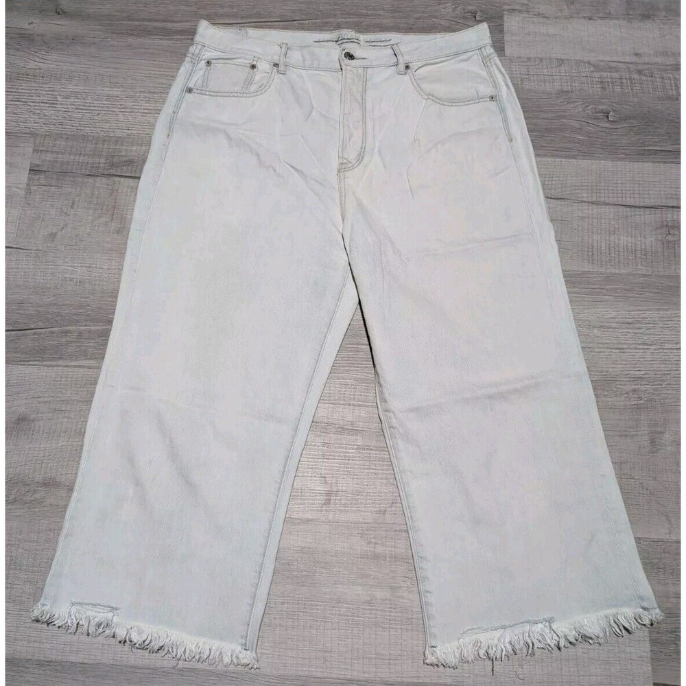 American Eagle Jeans Women Wide Leg Crop Beautiful Bleach Out Size 16 Short